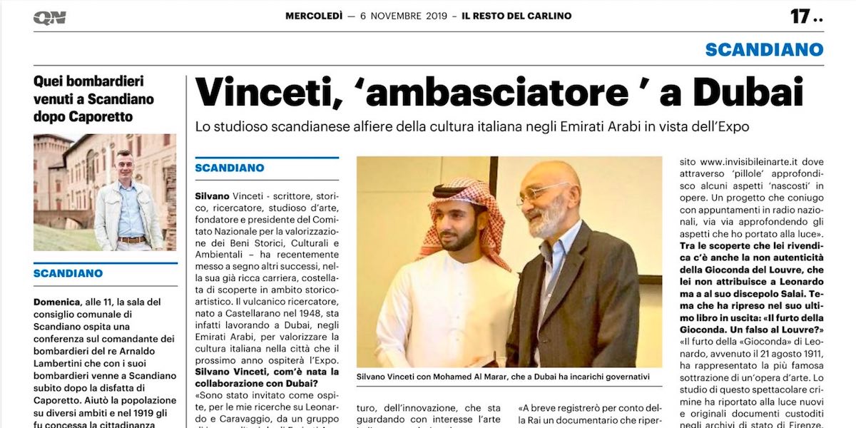 Vinceti “ambasciatore” della cultura italiana a Dubai